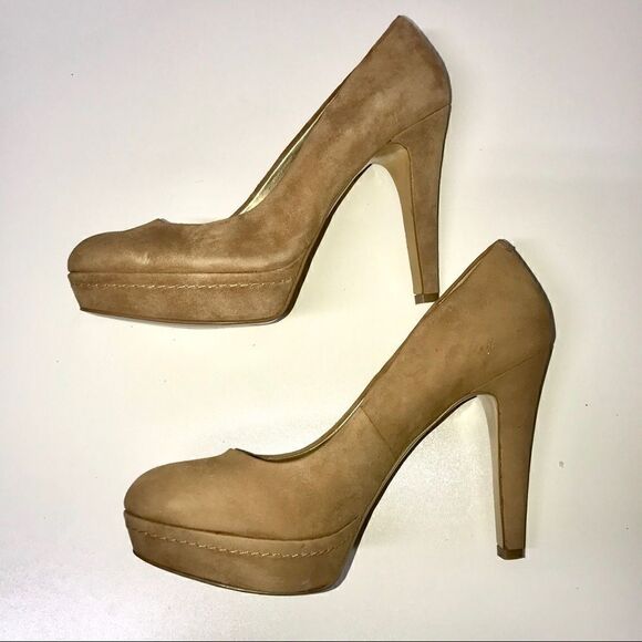 Nine West Tan Suede Platform Pumps Heels 9 1/2 - Picture 3 of 8